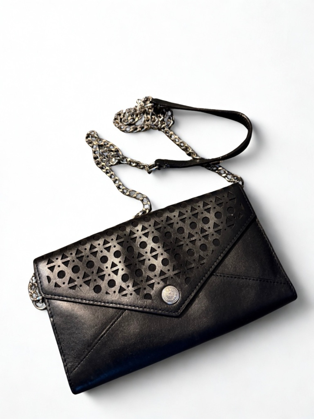 Rebecca Minkoff Black Laser-Cut Envelope Crossbody with Chain Strap